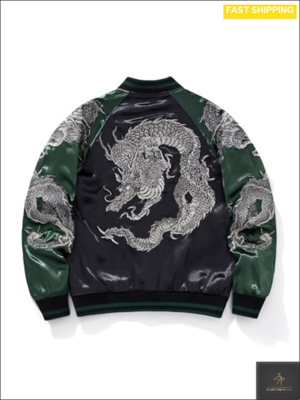 Satin Embroidered Dragon Bomber Jacket Sukajan Varsity Style Windproof